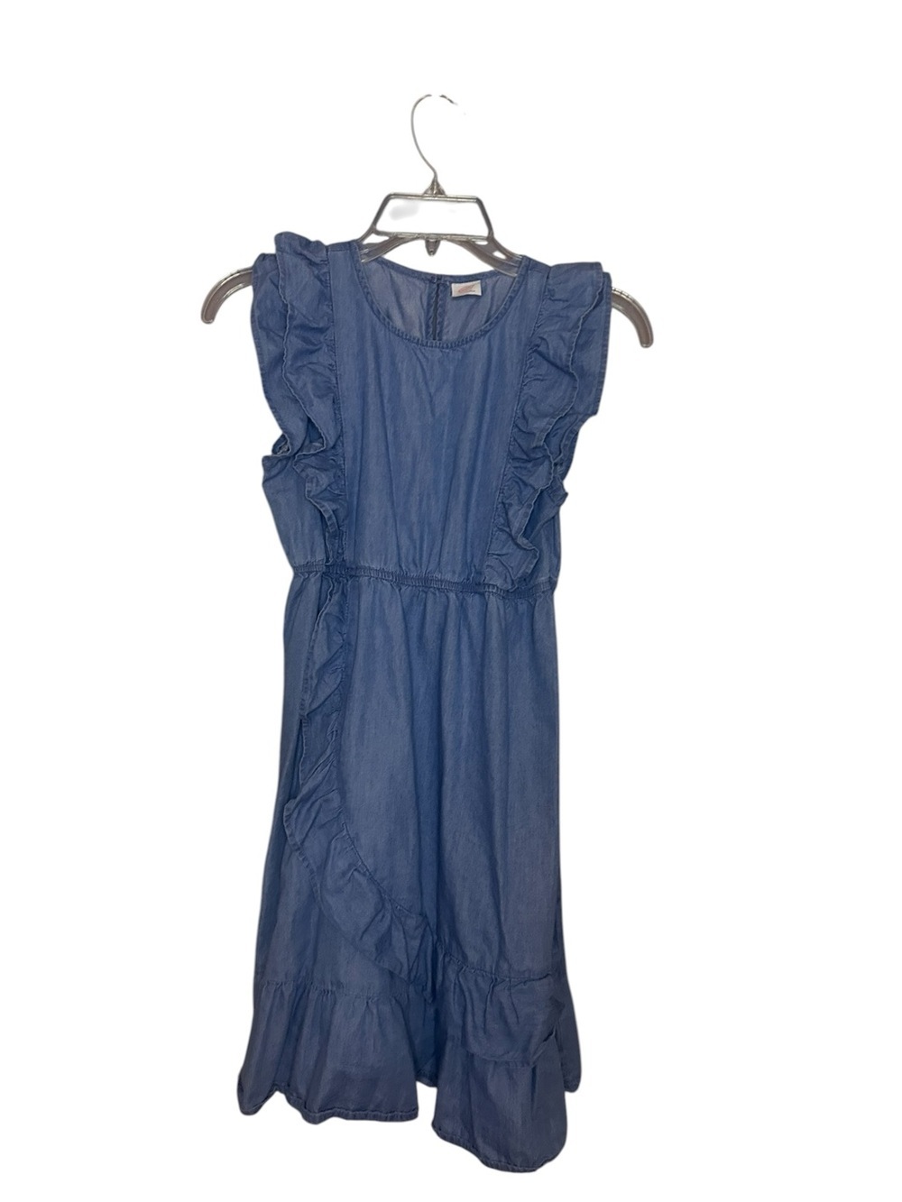 Wonder Nation Girls Chambray Ruffle Dress Size Large 10-12 Blue Sleeveless - Picture 10 of 12